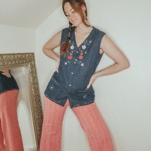 Vintage Homemade Floral Embroidered Vest